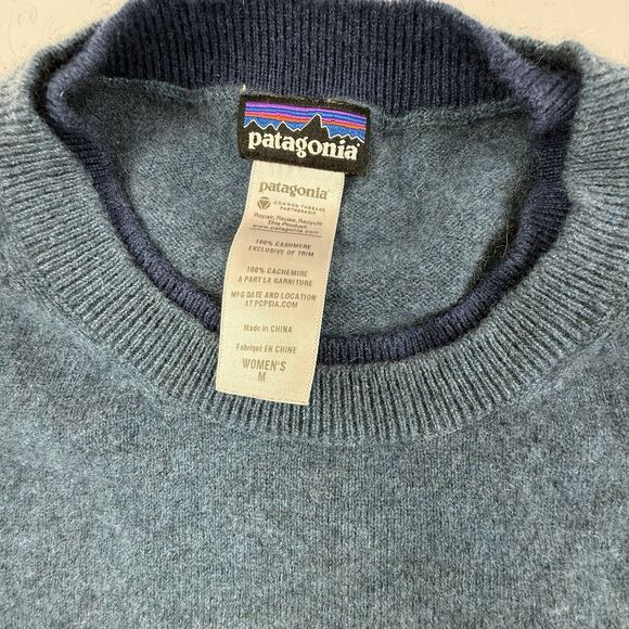Patagonia 100% Cashmere Pullover Crewneck Sweater Women Medium Blue 50956 - Picture 5 of 10